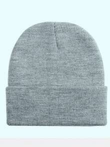 1 Pc Winter Hat Solid Color Cute Curly Beanie Winter Outdoor Soft Warm Ski Hat For Women Fashion Cuffed Plain Skull Knit Hat Unisex Casual Plush Cap