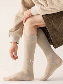 1/3 双装女士加厚保暖过膝袜，柔软透气纯色毛圈小腿袜，冬季保暖（尺码偏小），舒适袜子 - 彩色 - 查看 9