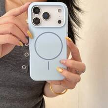 Luxury Glossy Fluorescent Liquid Silicone Phone Case, Compatible With IPhone 17 Air, 16, 15, 14, 13, 12, 17 Pro Max Plus, With Magnetic Soft Cover - Far Peak Blue - View 3