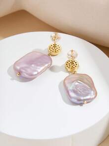 AETOLIA 925 Sterling Silver Baroque Pearl Earrings With Crystal Rhinestones, 14x20mm Rectangular Pearl Drop, Luxury Wedding Party Earrings For Women, Elegant Statement Dangling Ear Jewelry