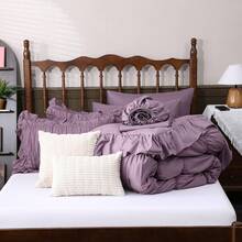 Purple Comforter Set Queen Size,Ruched Boho Bedding 9-Piece Bed-In-A-Bag For All Seasons,Fluffy Luxury Ruffle Bedding Set With Comforter, Flat Sheet, Fitted Sheet, Pillow Shams, Pillowcases - Mauve Purple - View 10