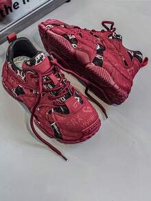 Herrskor med andningsbar mesh, tjocka sular, mångsidiga mjuka sneakers - Röd - Visa 3