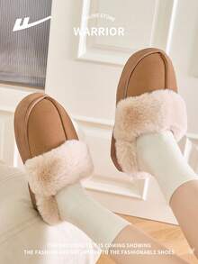 WARRIOR 1 Paar Damen Herbst/Winter Dicke Kunstfell Trim Warme Hausschuhe, rutschfeste weiche Sohle Innen Schuhe, Retro Mode Unisex Paar Hausschuhe