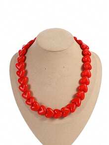 1 pieza Collar de resina con cuentas de corazón geométrico de estilo bohemio, joyería hecha a mano como regalo para mujeres, para uso diario