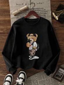 Sweatshirt Hoodie Motif Beruang untuk Anak Laki-Laki Remaja, Atasan Pullover Hangat untuk Musim Semi dan Kembali ke Sekolah, Cocok untuk Musim Gugur/Dingin, Modis, Streetwear, Serbaguna - Hitam - View 2