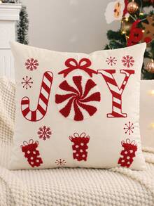 1pc/2pcs Christmas Pillow Cover, Merry Christmas Embroidered Plush Fabric, Farmhouse Decor For Living Room Bedroom Sofa, Holiday Gift