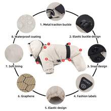 Combinaison d'hiver pour chien de compagnie - Manteau imperméable et coupe-vent à quatre pattes avec capuche, vêtement de mode pour animaux de compagnie. Veste d'hiver chaude pour chien avec design réfléchissant et sportif. Plusieurs couleurs (rose, beige, kaki, bleu, bordeaux) pour petits chiens. Idéal pour la promenade par temps froid et les activités extérieures - Rouge - Voir 6