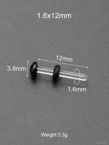 2 piezas de 14G-00G 10mm Grandes pendientes de aro de vidrio liso transparente con cabeza de hongo negra y anillos de silicona. Túneles y tapones de oreja de vidrio liso. Pendientes de barbell rectos para lóbulo, hélix, trago y cartílago. Pendientes de aro para mujeres y hombres, joyas corporales para regalo.