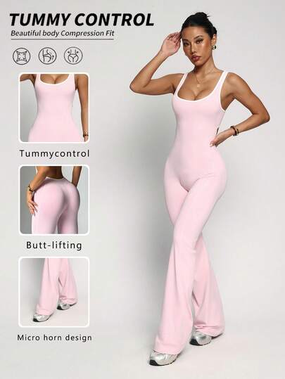 Ab-Baring Cutouts, Leg-Lengthening Flare, Bombshell Activewear Cheeky Confidence, Backless Workout Jumpsuit, Waist-Cinching Flared Leg Leotard, Booty Lifting Activewear, Waist-Cinching & Booty-Lifting Yoga Shapewear Jumpsuit