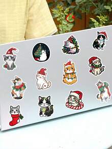 50PCS Cute Christmas Cat Stickers Cartoon Merry Christmas Decals For Water Bottle Phone Scrapbook Stationery Fridge Laptop Sticker Christmas Toy Gifts - Multicolor - View 7