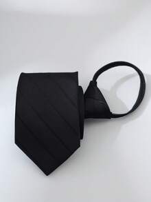 1 pieza Corbata a rayas para hombre, corbata con estilo de cremallera a rayas diagonales negras, de moda y versátil, adecuada para negocios, uso diario y todas las estaciones