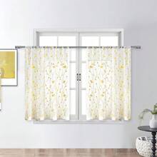 Perdele transparente cu broderie botanică / Perdea transparentă albă simplă cu buzunar / Perdele din voal semi-transparente cu aspect de in, model floral de viță de vie brodate / Pentru dormitor, sufragerie, decor de toamnă, decor de toamnă, decor cameră - Galben - Vizualizare 14