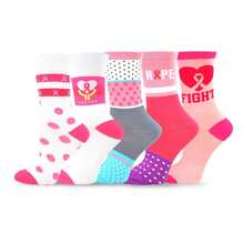 Breast Cancer Awareness Socks Women - TeeHee Cotton Crew Socks 5 Pair Pack Pink Ribbon Design - Soft, Comfortable Everyday Socks For Support - 如圖701 - 查看 3