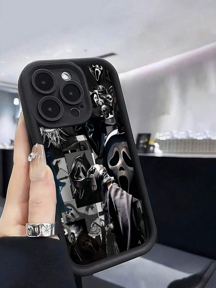 1 件鬼脸设计手机壳，适合送给男朋友、朋友、女朋友、家人、兄弟、同事、弟弟妹妹、情侣、同学、老师、生日或节日礼物，哑光黑色软保护壳兼容 13/16/15/14/13/12/11/Pro/ProMax/X/XR/XS/XSMAX/7/8/PLUS、/Redmi/OPPO/Vivo/Honor - 黑色 - 查看 1