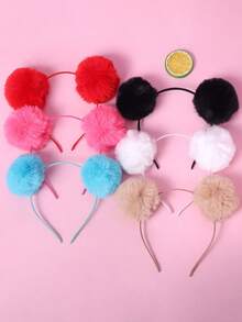 1/6pcs Colorful Fuzzy Ball Headband For Women, Sweet & Cute Hair Hoop For Party Decoration, Autumn/Winter, Hair Band,