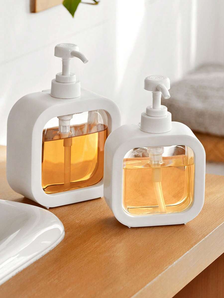1pc Refillable Transparent Pump Bottle For Shower Gel, Dishwashing Liquid, Shampoo, Lotion - White - View 1
