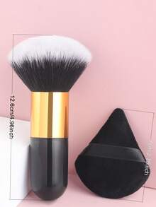 1pc Portable Soft Bristle Powder Blush Brush + 1pc Nylon Powder Puff - Makeup Brushes, Ultra Soft, Suitable For Beginners And Professionals