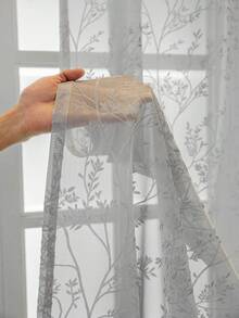 1 件欧式植绒樱花图案窗帘薄片适用于客厅、卧室、阳台、餐厅、加厚半透明隔断帘、提花简欧式灰色窗帘家居装饰 - 灰色 - 查看 3