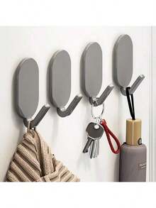 5pcs Strong Adhesive Hooks, No Drilling Needed, Stainless Steel Wall Hanger For Kitchen, Bathroom, Bedroom, Towel, Coat, Keys, Bags