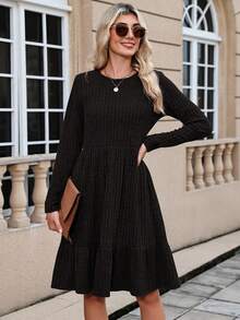 Women Knit Sweater Dress With Pokets Casual Ruffle Hem Solid Dresses,Fall/Winter Midi Dress