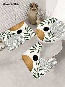 1/3/4 pièces Ensemble de rideau de douche médiéval, tapis de bain, couvre-siège de toilette et tapis de bain. Motif bohème abstrait de feuilles et d'arches. Accessoires modernes, imperméables et résistants à l'usure. Avec 12 crochets. Fabriqué en polyester antidérapant et lavable. Parfait pour la décoration de vacances, la maison, la chambre, le style occidental et Noël.