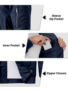 ZUTY 2 PACK Men's Bomber Jacket Lightweight Casual Spring Fall Windbreaker Zip Up Coat With Pocket - 黑色藏青 - 查看 4