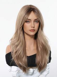 24英寸深棕色长卷发假发，带刘海，层次感发型，渐变发根，适合时尚女性日常佩戴、派对、角色扮演、万圣节等场合，外观自然，也可打造朋克街头风，是送给女士的精致节日礼物。 - 深棕色 - 查看 6