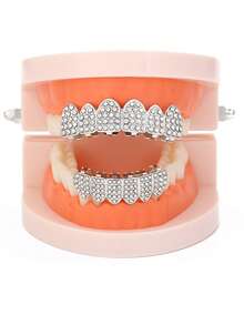 1 Set Hip Hop Rap Style Shiny Grillz Teeth Cap For Top & Bottom Grill, Suitable For Daily Wear By Men & Women - Multicolor - View 5