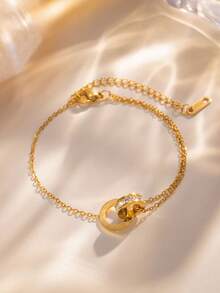 1pc Stainless Steel Fashion Minimalist Versatile Casual Creative Personalized Double-Layer Roman Numeral Bracelet, Suitable For Daily Wear And Gift Giving