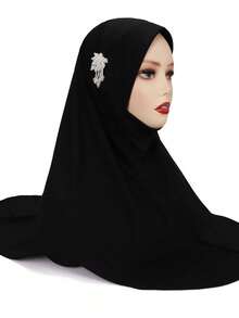 1pc Ready To Wear Instant Hijabs With Pearl Decor, Fashionable Solid Color Convenient Daily Wear Muslim Headscarf