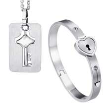 Couple Bracelet Concentric Lock Love Lock Titanium Steel Key Bracelet - Silver - View 2