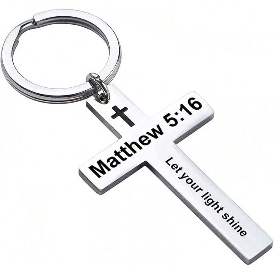 Ldurian Llavero con versículo bíblico, llavero de cruz cristiana para mujeres, llavero de cruz para hombres con escritura religiosa, regalo de Navidad - Mateo 5:16 - Ver 1