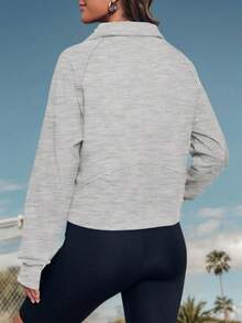 Fisoew Women's Half Zip Crop Sweatshirt - Fleece Lined Pullover With Funnel Neck & Thumb Holes | Athleisure 2024 Y2K Streetwear Long Sleeve Zip Up Top Winter Casual Outfit Cozy Season Essentials - Light Grey - View 5