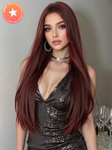 Peruci elegante și respirabile, de culoare vișinie, cu breton - păr sintetic lung, drept, rezistent la căldură - perfecte pentru festivaluri, petreceri și cadouri, festivaluri, Halloween, accesorii pentru peruci