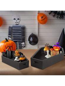 1 pièce/2 pièces Plateau en bois noir, pour la décoration de la maison, du salon, du bureau. Contenant gothique pour la cuisine, la nourriture, la vanité, le maquillage, le parfum, le rangement des bijoux, le service de table pour les desserts, les plateaux de service et les plats, la décoration de Noël