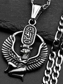 男士不锈钢金色神秘椭圆形安卡吊坠项链 - 項鍊 - 查看 2