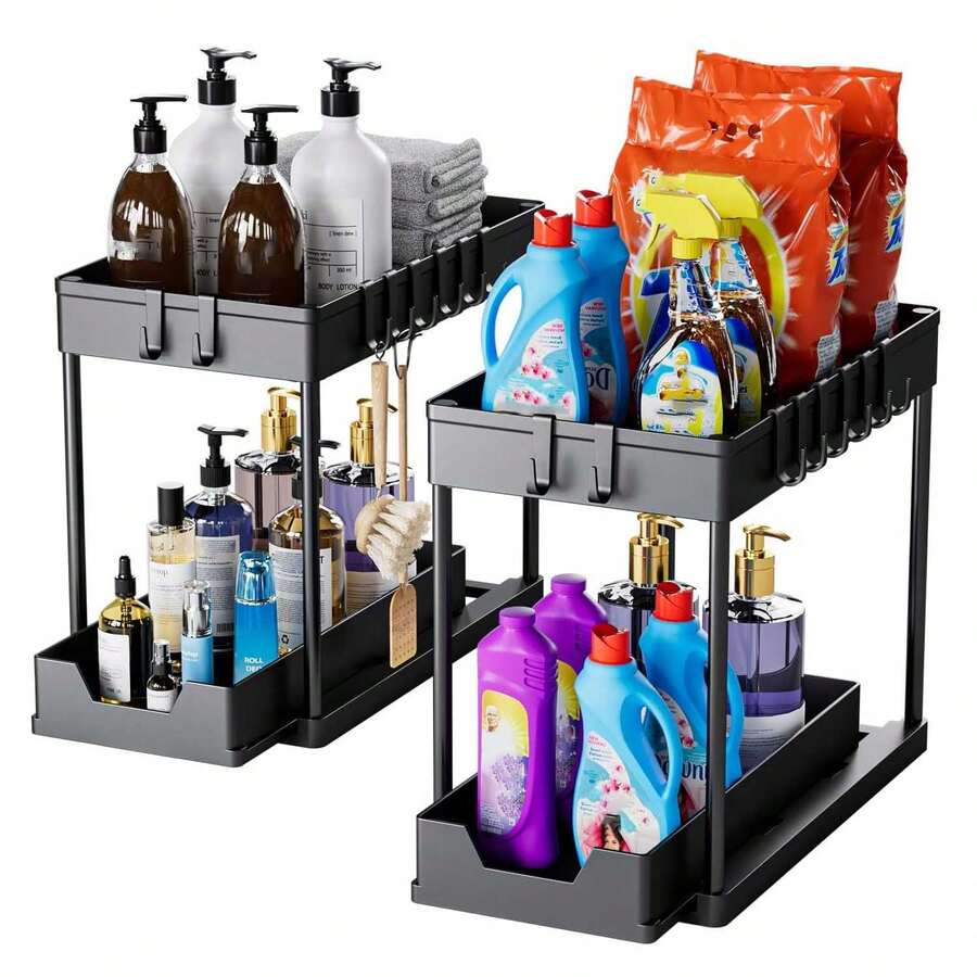 1 Pack Multi-Purpose Pull-Out Storage Organizers, Under Sink Organizers And Storage For Bathroom & Kitchen, Under Cabinet Organizers And Storage, Thanksgiving Gift. - H型-黑色/1個裝 - 查看 1
