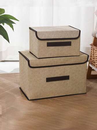 1/2 件便携式储物盒，亚麻可折叠储物箱，用于衣服、玩具、书籍、零食和杂物的织物整理盒，方便整洁的家用衣柜储物盒，用于衣服、内衣、胸罩、袜子、防尘防潮