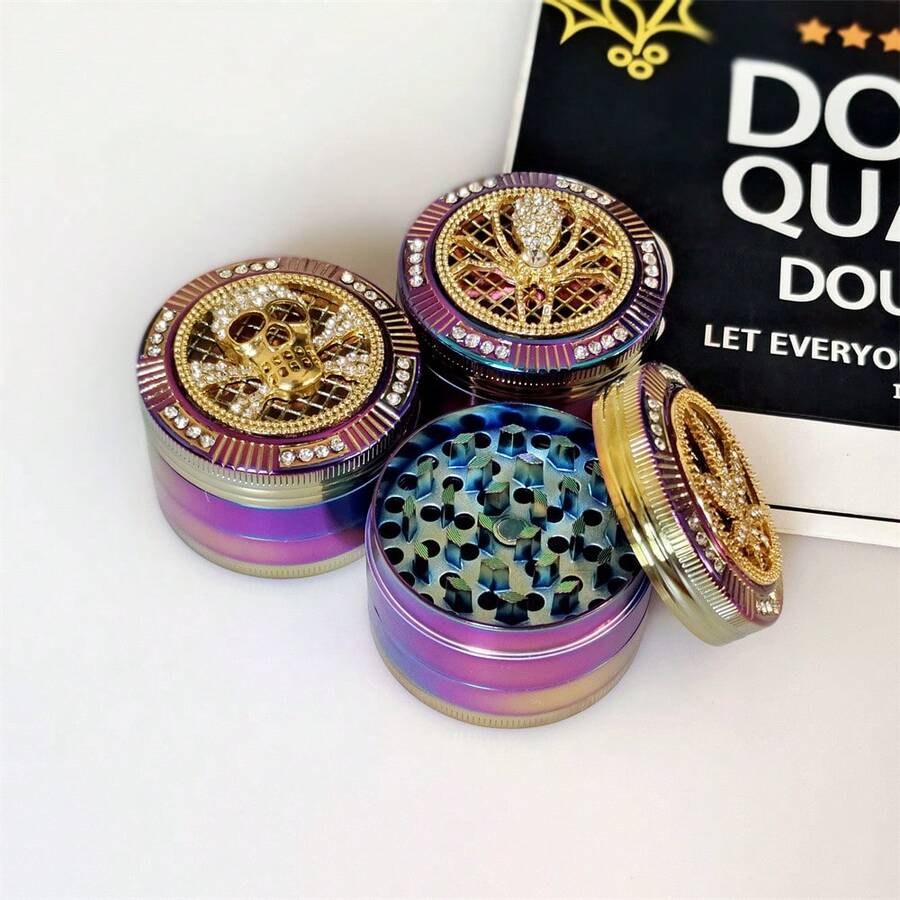 1pc 52mm Colorful Insect Design 4-Layer Zinc Alloy Metal Herb Grinder, Smoking Accessory Crusher