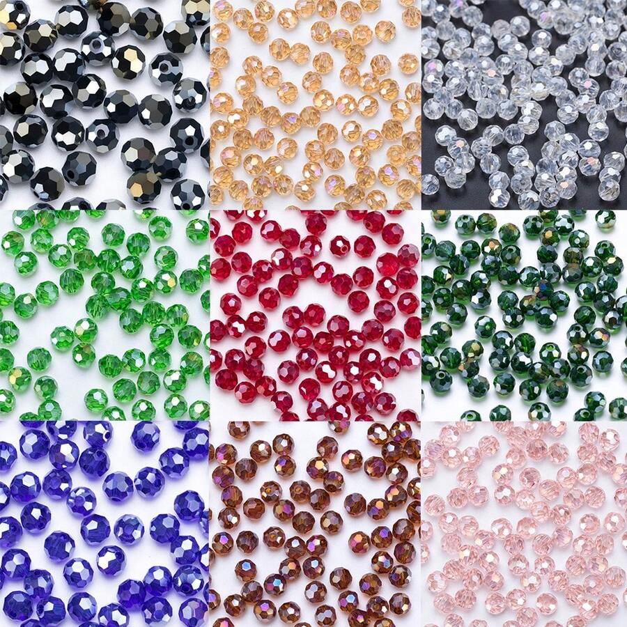 3 4 6 8毫米圆形水晶珠多面彩色玻璃珠散珠隔珠适用于珠宝制作针线活手链项链DIY