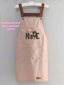 新款防水防油厨房围裙，高端外观，防刮帆布围裙，适用于餐厅，新款小熊图案围裙，防水围裙，适用于家庭厨房烹饪和清洁，餐饮制服腰带，防油防水围裙，可调节肩带