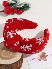 1pc Women's Fashion Sequin Velvet Snowflake Christmas Headband, Wide Knotted Design Suitable For Daily Wear And Christmas Holiday, Hair Band, Hair Hoop ,Makeup