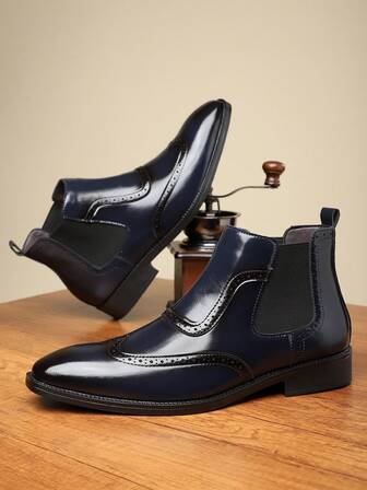 Herrstövlar med höga Brogue-detaljer och snidade blommönster, nya Chelsea-stövlar med mjuk botten för business casual, brittisk stil