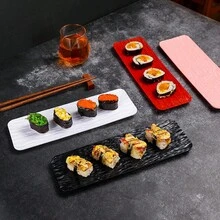 Japanese Sushi Plate, Creative Stone Texture Long Rectangular Plate, Plastic Serving Tray For Home Use, Snacks, Desserts, Salads