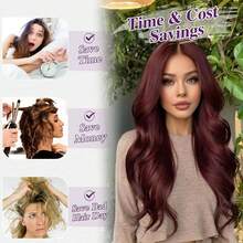 FESHFEN Clip-In Extensions, 50 Cm Wavy Clip-In Hair Extensions Blonde For Women, 5 Pieces, Natural Hair Extensions, Synthetic Hairpiece, Hair Extensions - Campuran Burgundy Gelap - View 4