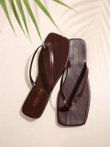 New Spring/Summer Women Chocolate Brown Flip Flops, Round Toe Flat Sandals, Casual Indoor/Outdoor Slippers - Màu nâu Sô-cô-la - Xem 7