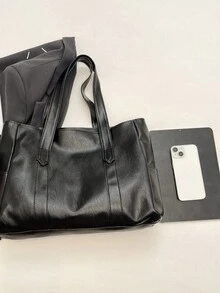 1 buc. Geantă de mână minimalistă la modă, de mare capacitate, geantă de umăr, poșetă din piele moale, potrivită pentru uzul zilnic al femeilor