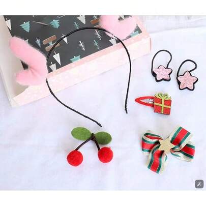 Conjunto de faixa de cabeça de Natal (inclui faixa de cabeça com chifre de rena, grampos de cabelo e elásticos de cabelo)
