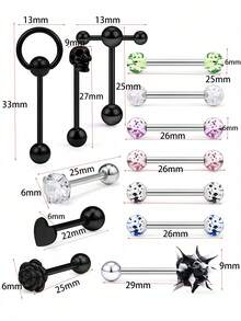 13 piezas de 14G Anillos de lengua de acero inoxidable para mujer, Joyería de piercing de lengua, Barbell de lengua, Barra de lengua, Aros con diseños de calavera/flor/bola de pico de silicona suave/CZ/aldaba/píldora de 5/8 pulgadas, regalo para San Valentín, mamá, madre, Día de la Madre - Piercing de lengua - Ver 15
