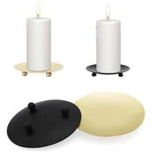 U200CRUENXG 3.5'' Gold Iron Candle Holders Set Of 4 - Rust - Resistant Pillar Candle Stand With Two - Tone Glass Plate Dining Table Shelf Decor Wedding RV Use